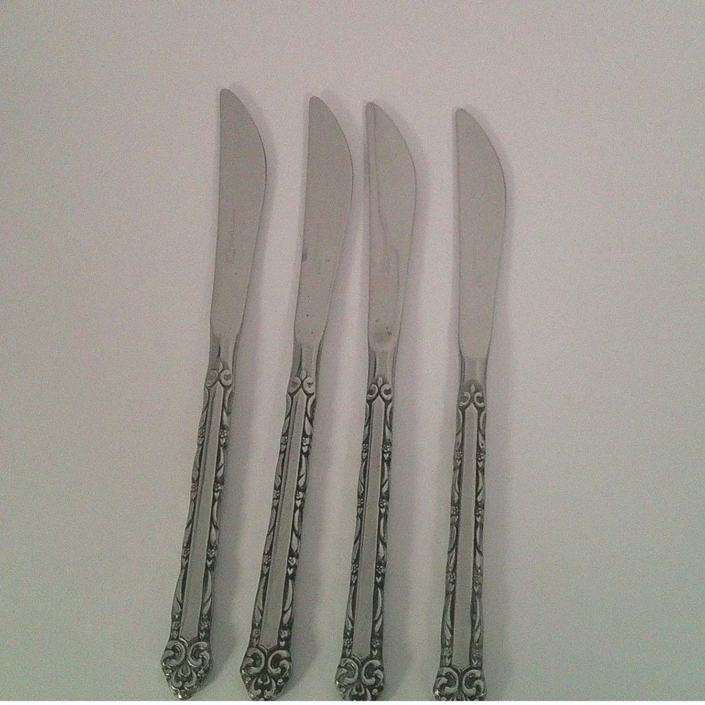 Ekco Eterna‎ Stainless Steel Butter Knives Set of 4 Japan Vintage Floral Pattern